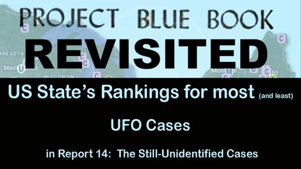 50 states ranked by most to least still unexplained UFOs in Project Blue Book